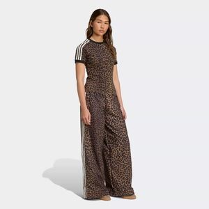 adidas Leopard Print Wide Leg Pants with Side Stripes - Brown/Black